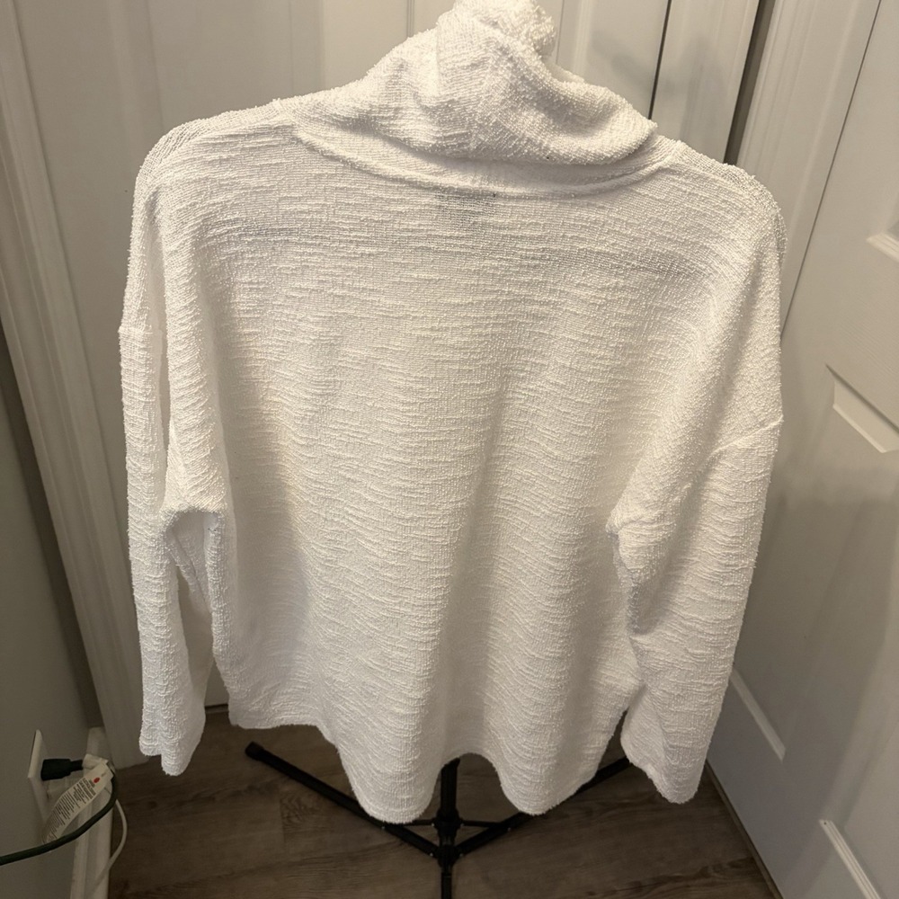 Jones New York White Terry Cloth Cowl Neck Pullover Coastal Grandmother Casual
